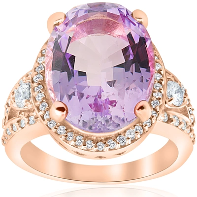 Pompeii3 9 1/2ct Oval Amethyst Vintage Halo Diamond Ring 14k Rose Gold In Purple