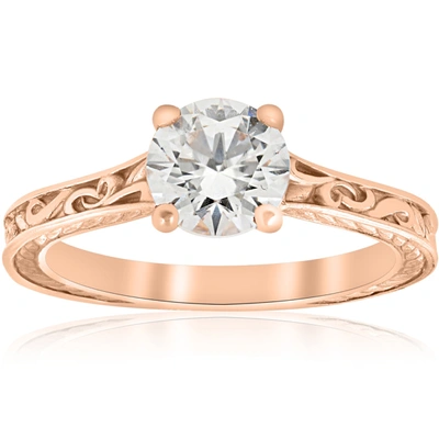 Pompeii3 1ct Diamond Solitaire 14k Rose Gold Vintage Engagement Ring Art Deco Filigree In Beige