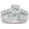 Pompeii3 3 Ct Diamond Engagement Wedding Ring Set (1ct Center) 14k White Gold Enhanced In Silver