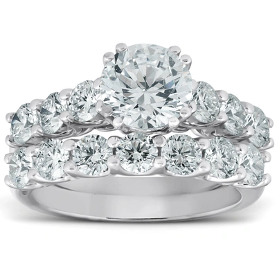 Pompeii3 3 Ct Diamond Engagement Wedding Ring Set (1ct Center) 14k White Gold Enhanced In Silver