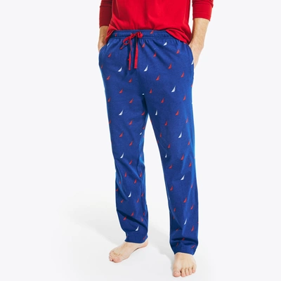Nautica Mens Logo Print Knit Sleep Pant In Blue