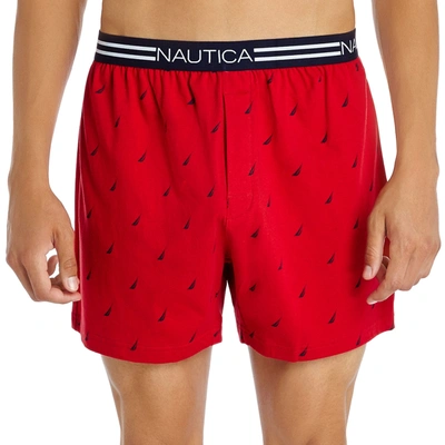 Nautica Mens Stretch Sail Print Knit Boxers In Red