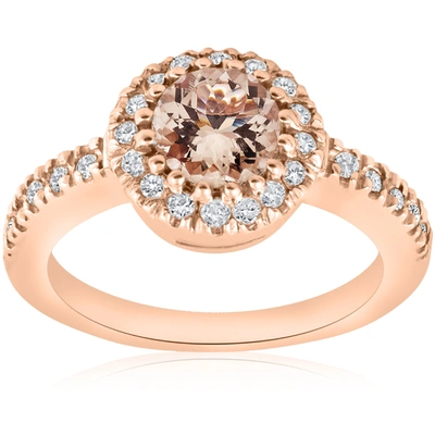 Pompeii3 1ct Pave Diamond Morganite Halo Engagement Ring 14k Rose Gold In Beige