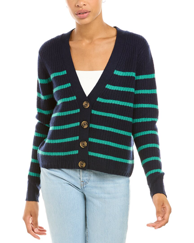 Autumn Cashmere Breton Stripe Boxy Shaker Cashmere Cardigan In Blue