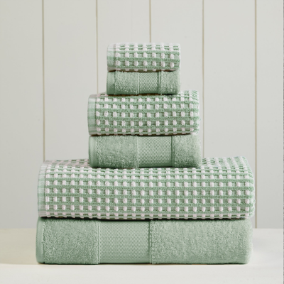 Modern Threads 6-piece Yarn Dyed Cobblestone Jacquard Towel Set In Green