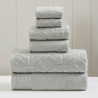 Modern Threads 6-piece Yarn Dyed Diamond Gate Jacquard Towel Set In Silver