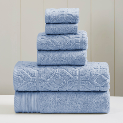 Modern Threads 6-piece Yarn Dyed Diamond Gate Jacquard Towel Set In Blue