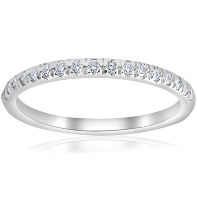 Pompeii3 1/4ct French Pave Diamond Wedding Ring Stackable Anniversary Band 14k White Gold In Silver