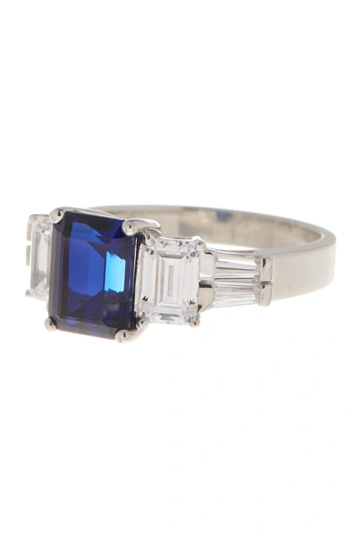 Sterling Forever Sterling Silver Emerald Cut Blue Sapphire Cz 3-stone Ring
