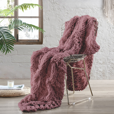 Modern Threads Luxury Reina Chunky Knit Acrylic Bed Sofa Throw In Pink