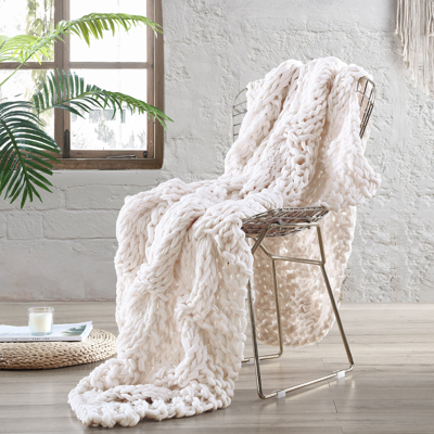 Modern Threads Luxury Reina Chunky Knit Acrylic Bed Sofa Throw In Cream