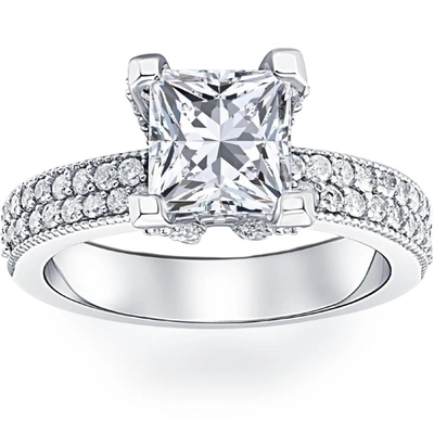 Pompeii3 2 7/8ct Princess Cut Pave Diamond Engagement Ring 14k White Gold In Silver
