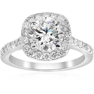 Pompeii3 2 Ct Cushion Halo Vintage Accent Diamond Engagement Ring 14k White Gold In Silver