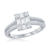 Simona Sterling Silver Baguette Cz Emerald-cut Open Band Engagement Ring