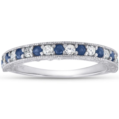 Pompeii3 1/2ct Blue Sapphire & Diamond Wedding Ring Anniversary Stackable Band White Gold In Silver