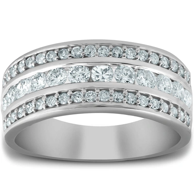 Pompeii3 1 Ct Diamond Three Row Womens Anniversary Wide Wedding Ring 10k White Gold In Silver