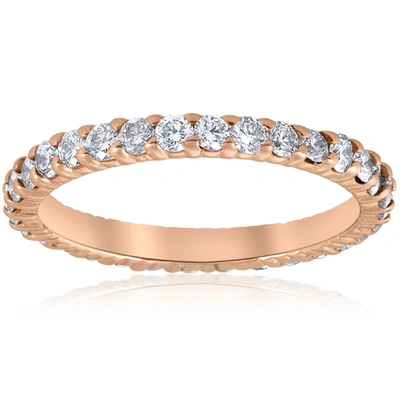 Pompeii3 G/si .90ct Diamond Eternity Ring 14k Rose Gold Womens Stackable Wedding Band In Beige
