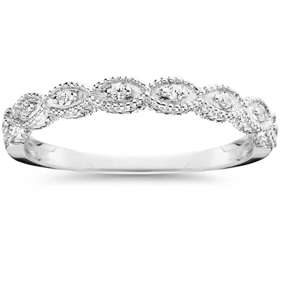 Pompeii3 1/10 Ct Lab Grown Diamond Wedding Ring Vintage 14k White Gold In Silver