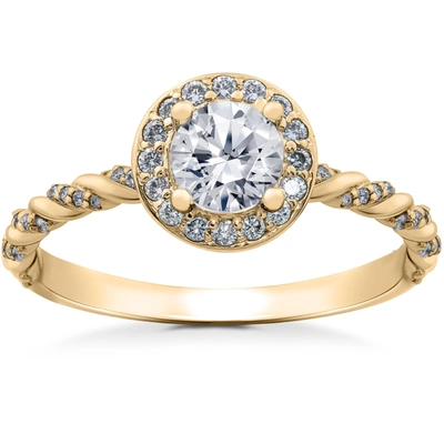 Pompeii3 1 Ct Lab Grown Diamond Mckenna Halo Engagement Ring 14k White, Yellow, Rose Gold In Blue