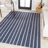 Jonathan Y Rand Distressed Ticking Stripe Machine-washable Navy/ivory Area Rug In Blue