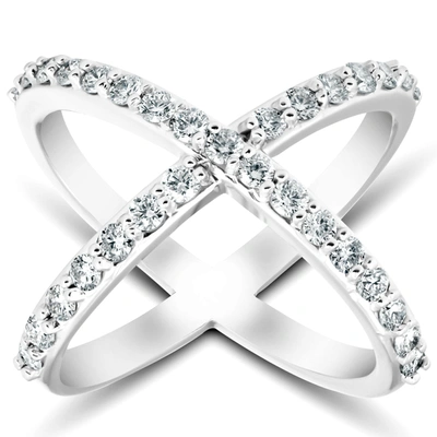 Pompeii3 1 Ct Diamond X Ring Wide Womens Fashion Designer Band 14k White Gold Lab Grown In Multi