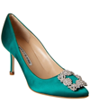 Manolo Blahnik Hangisi 70 Satin Pumps With Clc Crystal Buckle In Green