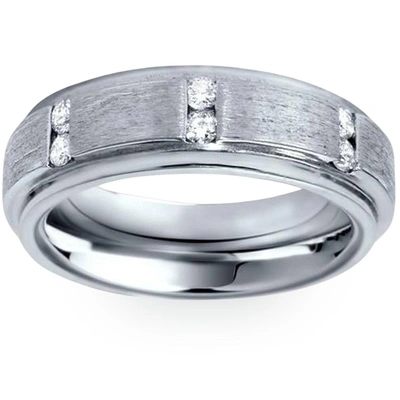 Pompeii3 Mens Brushed Wedding Diamond 14k White Gold Ring In Silver