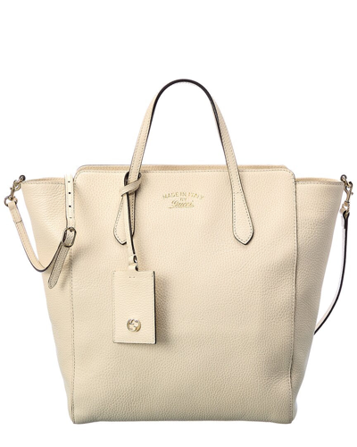 Gucci White Grained Leather Large Swing Convertible Tote (authentic )