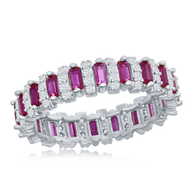 Simona Sterling Silver Round & Baguette Eternity Band Ring - Simulated Ruby