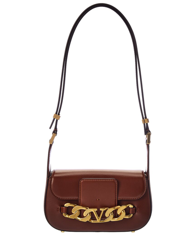 Valentino Garavani Valentino Vlogo Chain Small Leather Shoulder Bag In Brown