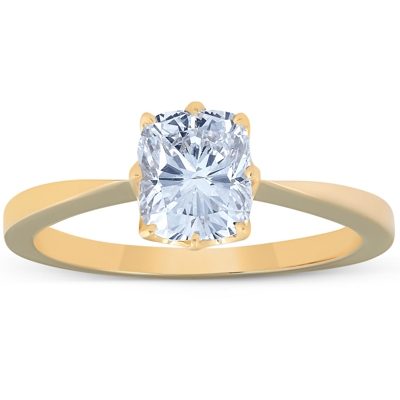 Pompeii3 1 Ct Cushion Diamond Solitaire Engagement Ring 14k Yellow Gold In Blue