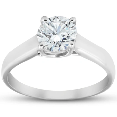 Pompeii3 1 1/4 Ct Solitaire Round Cut Diamond Engagement Ring 14k White Gold Enhanced