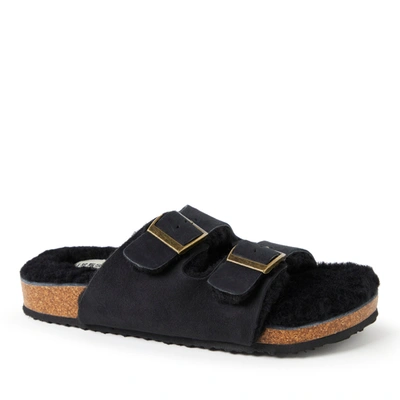 Dearfoams Women's Tamworth Cork Molded Footbed Double Band Slide In Black