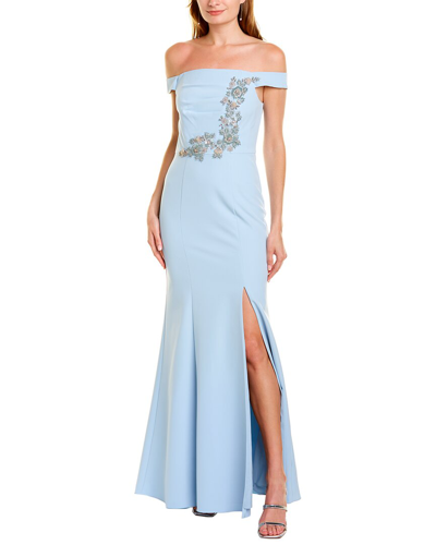 Aidan Mattox Women's Off-shoulder Beaded Crepe Gown In Blue