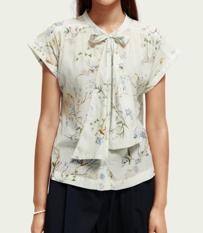 Scotch & Soda Relaxed-fit Short-sleeve Shirt With Tie-neck In White