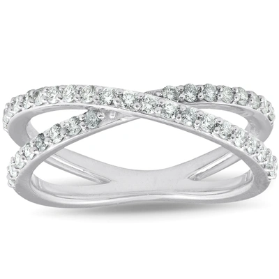 Pompeii3 1/2ct Diamond X Ring Wide Womens Fashion Design Multi Row Band 10k White Gold In Silver