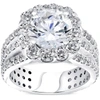 Pompeii3 4 1/2ct Cushion Halo Diamond 3-row Engagement Ring 14k White Gold In Silver