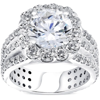 Pompeii3 4 1/2ct Cushion Halo Diamond 3-row Engagement Ring 14k White Gold In Silver