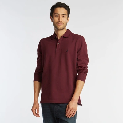 Nautica Mens Classic Fit Long Sleeve Polo In Red