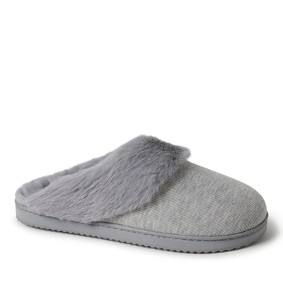 Dearfoams Dahlia Rib Knit Faux Fur Slipper In Light Heather Grey