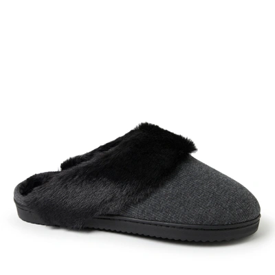 Dearfoams Dahlia Rib Knit Faux Fur Slipper In Black