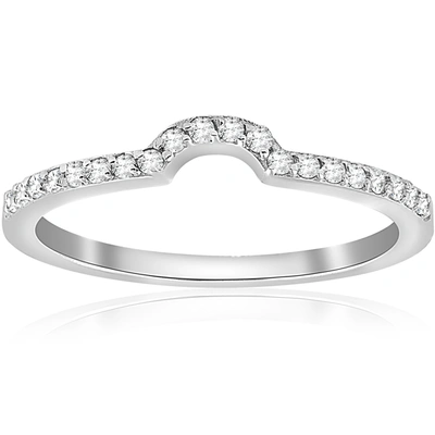 Pompeii3 1/6cttw Diamond Curved Wedding Ring Guard Engagement Enhancer Band 14k Gold In White
