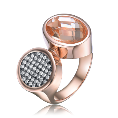 Genevive Sterling Silver Rose Gold Plated Morganite Cubic Zirconia Pave Cocktail Ring In Pink
