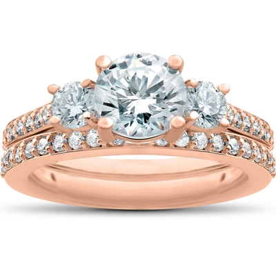 Pompeii3 3/4 Ct Round Diamond Engagement Ring Setting & Matching Wedding Band In Pink