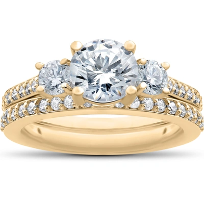 Pompeii3 3/4 Ct Round Diamond Engagement Ring Setting & Matching Wedding Band In Gold