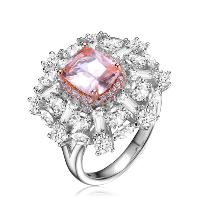 Genevive Sterling Silver Two Tone Morganite Cubic Zirconia Cocktail Ring