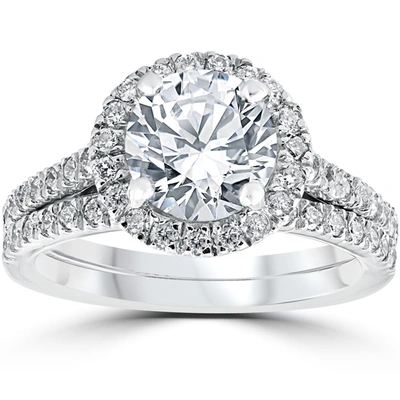 Pompeii3 2 3/4 Cttw Halo Diamond Engagement Wedding Ring Set 14k White Gold In Silver