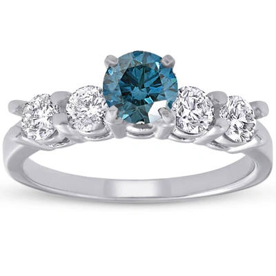 Pompeii3 1 1/2ct Blue & White Diamond Engagement Ring 14k White Gold