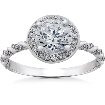 Pompeii3 3/4 Ct Lab Grown Diamond Mckenna Halo Engagement Ring 14k White, Yellow, Rose Gold