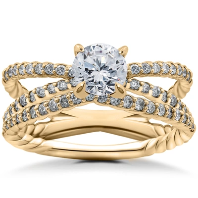 Pompeii3 5/8ct Diamond Isabella Engagement Ring Setting & Matching Wedding Band In Beige